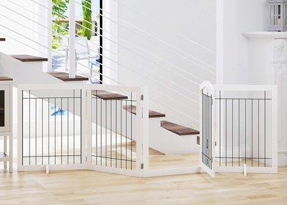 Spirich Freestanding Wire Pet Gate for Dogs, 30 inches Tall Dog Gate for The Houes, Doorway, Stairs, Pet Puppy Safety Fence,Set of Support Feet Included (Espresso, 4 Panels) ASIN: B07T8Z8NKL