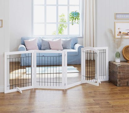 Spirich Freestanding Wire Pet Gate for Dogs, 30 inches Tall Dog Gate for The Houes, Doorway, Stairs, Pet Puppy Safety Fence,Set of Support Feet Included (Espresso, 4 Panels) ASIN: B07T8Z8NKL