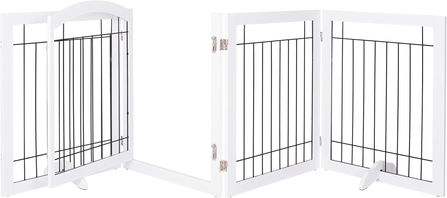 Spirich Freestanding Wire Pet Gate for Dogs, 30 inches Tall Dog Gate for The Houes, Doorway, Stairs, Pet Puppy Safety Fence,Set of Support Feet Included (Espresso, 4 Panels) ASIN: B07T8Z8NKL