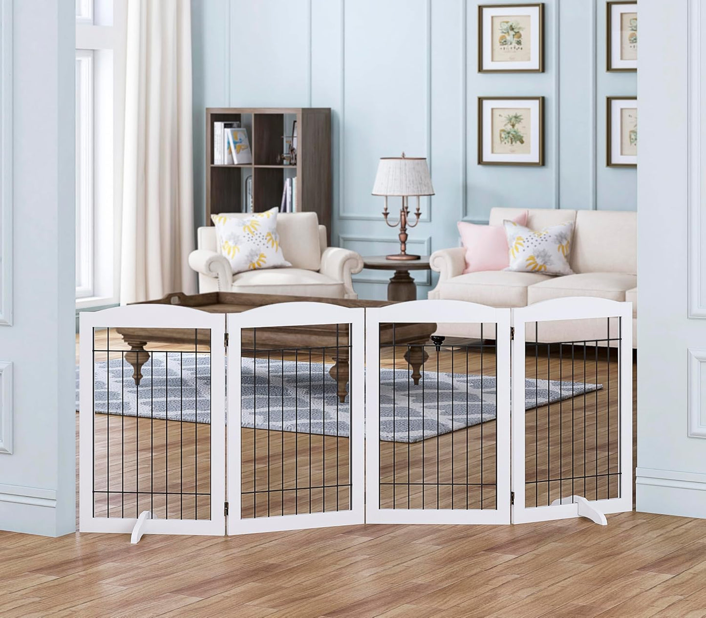 Spirich Freestanding Wire Pet Gate for Dogs, 30 inches Tall Dog Gate for The Houes, Doorway, Stairs, Pet Puppy Safety Fence,Set of Support Feet Included (Espresso, 4 Panels) ASIN: B07T8Z8NKL