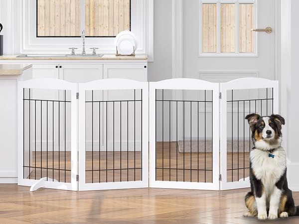 Spirich Freestanding Wire Pet Gate for Dogs, 30 inches Tall Dog Gate for The Houes, Doorway, Stairs, Pet Puppy Safety Fence,Set of Support Feet Included (Espresso, 4 Panels) ASIN: B07T8Z8NKL