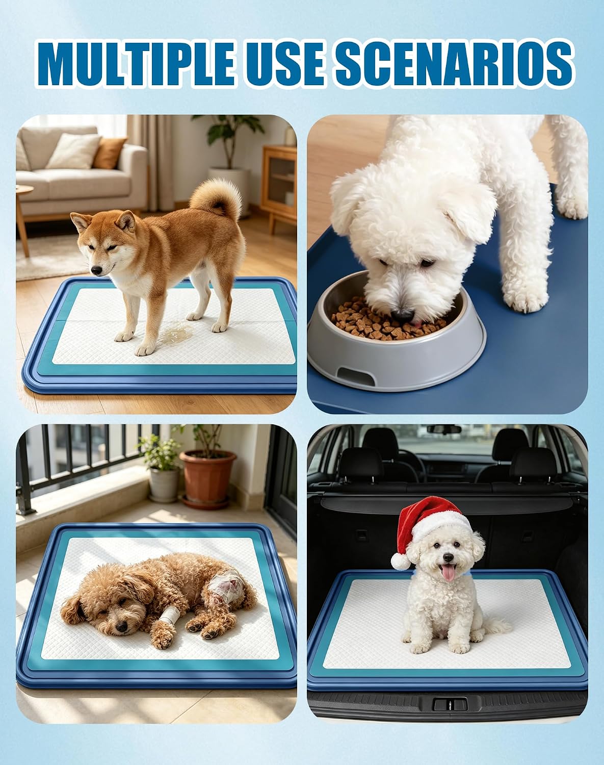 Dog Pee Pad Holder with 6 Clips, 24x24 Inch Silicone Puppy Pad Tray, Raised Edge Leak-Proof No Spill Mat for Dog Training Pads, Non-Slip Potty Holder for Indoor Floor Protection, Gray