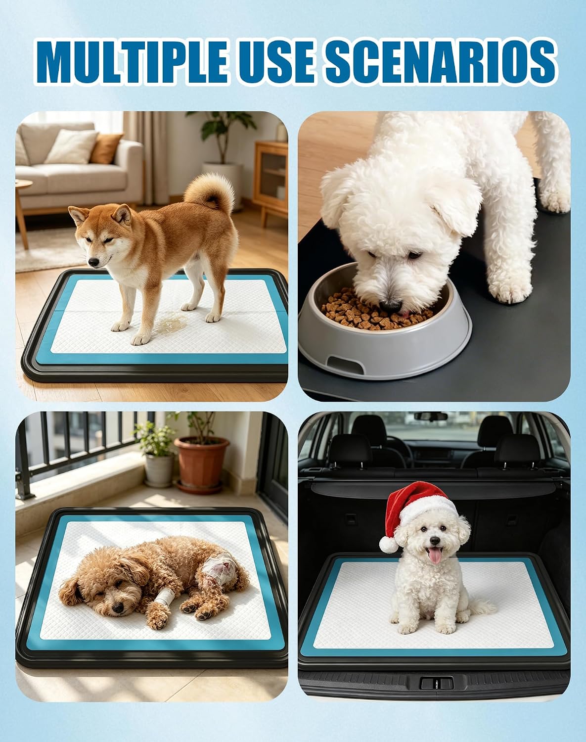 Dog Pee Pad Holder with 6 Clips, 24x24 Inch Silicone Puppy Pad Tray, Raised Edge Leak-Proof No Spill Mat for Dog Training Pads, Non-Slip Potty Holder for Indoor Floor Protection, Gray