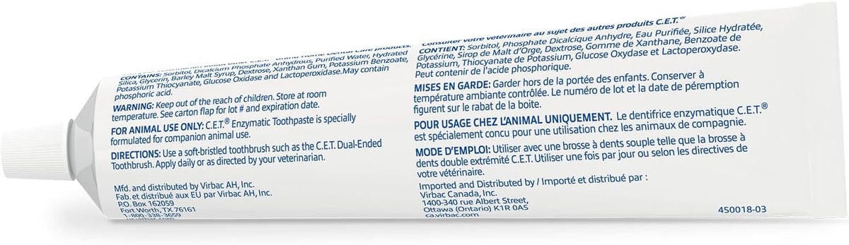 C.E.T. Enzymatic Toothpaste for Dogs and Cats, Poultry, 2.5oz | Plaque and tartar control for fresh breath, pet dental care toothpaste, Dual enzyme system, poultry flavored toothpaste