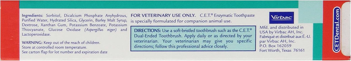 C.E.T. Enzymatic Toothpaste for Dogs and Cats, Poultry, 2.5oz | Plaque and tartar control for fresh breath, pet dental care toothpaste, Dual enzyme system, poultry flavored toothpaste