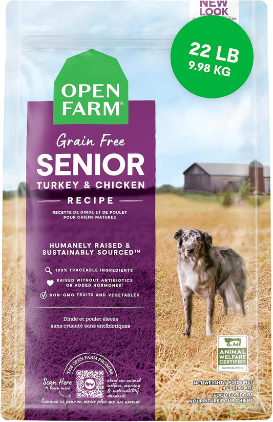 Grain Free Dry Dog Food, Senior Dog Kibble, 22lb Bag