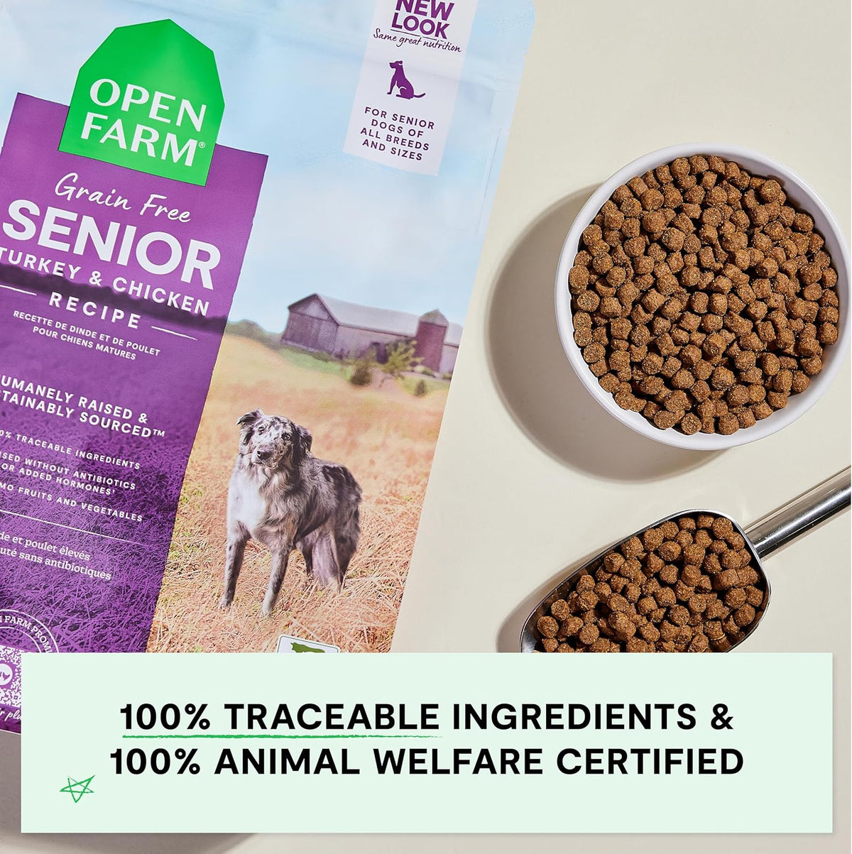 Grain Free Dry Dog Food, Senior Dog Kibble, 22lb Bag