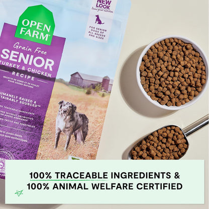 Grain Free Dry Dog Food, Senior Dog Kibble, 22lb Bag