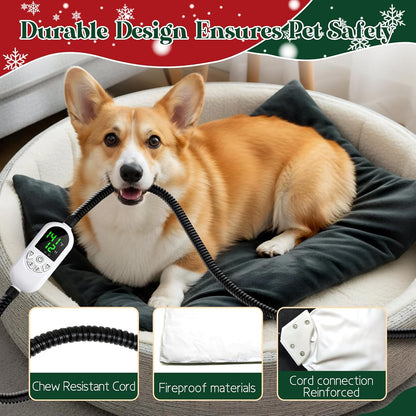 Pet Heating Pad Indoor 18"x28", Heated Dog Cat Bed with 12 Temp Settings & Timer, Waterproof Outdoor Heated Mat for Feral Cats, Chew Resistant Cord, Machine Washable Cover (Large)