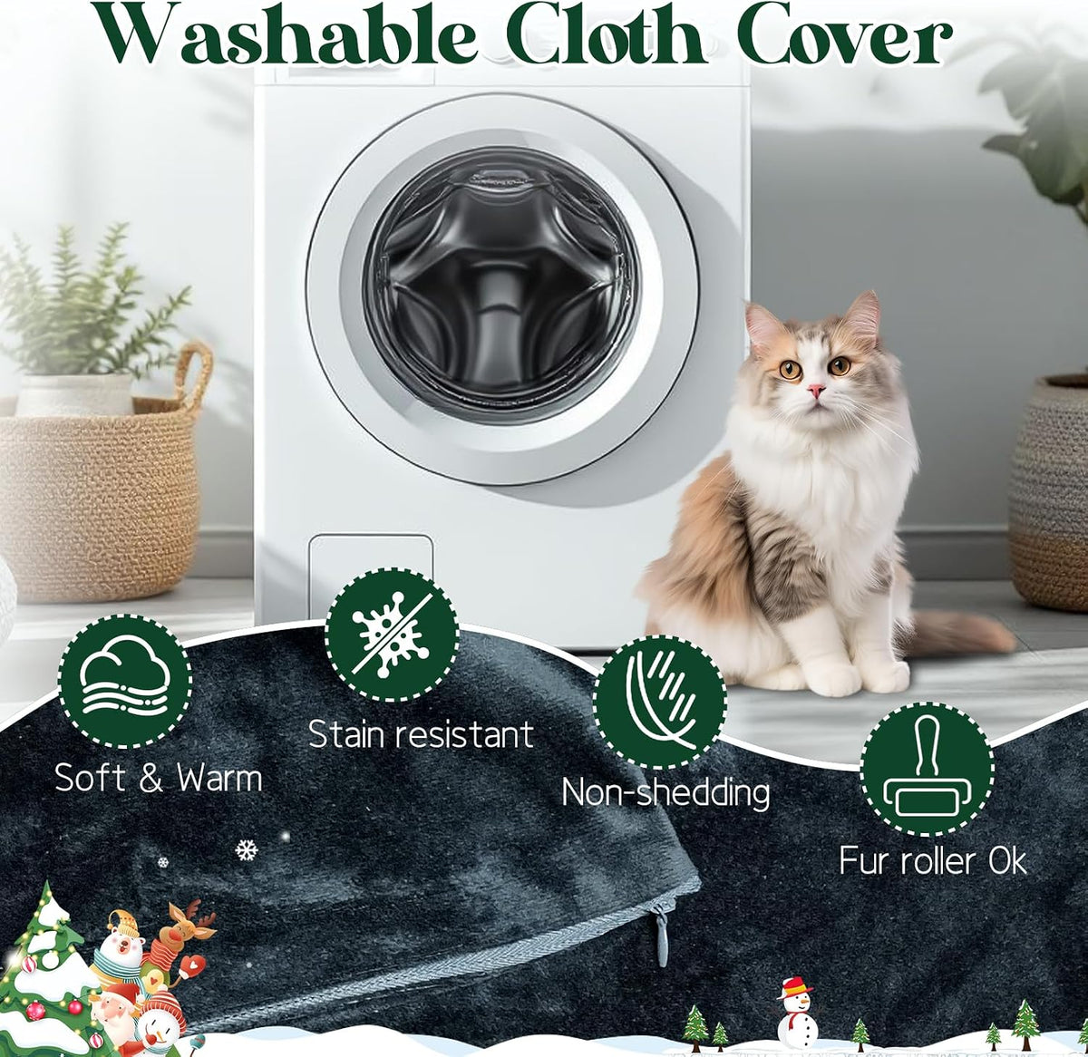 Pet Heating Pad Indoor 18"x28", Heated Dog Cat Bed with 12 Temp Settings & Timer, Waterproof Outdoor Heated Mat for Feral Cats, Chew Resistant Cord, Machine Washable Cover (Large)