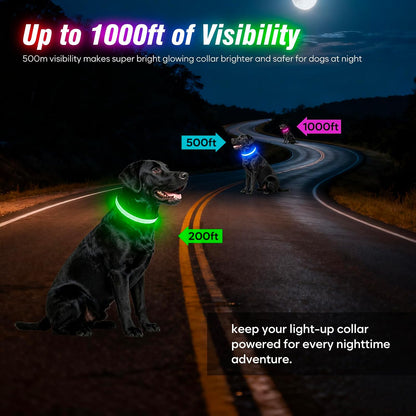 Multicolor Light Up Dog Collar, 5V Waterproof Led Dog Collar Rechargeable, 200 mAh Adjustable Glow in the Dark Dog Collars with 11 Light Modes for Small, Medium, Large Dogs Walk at Night (Large)