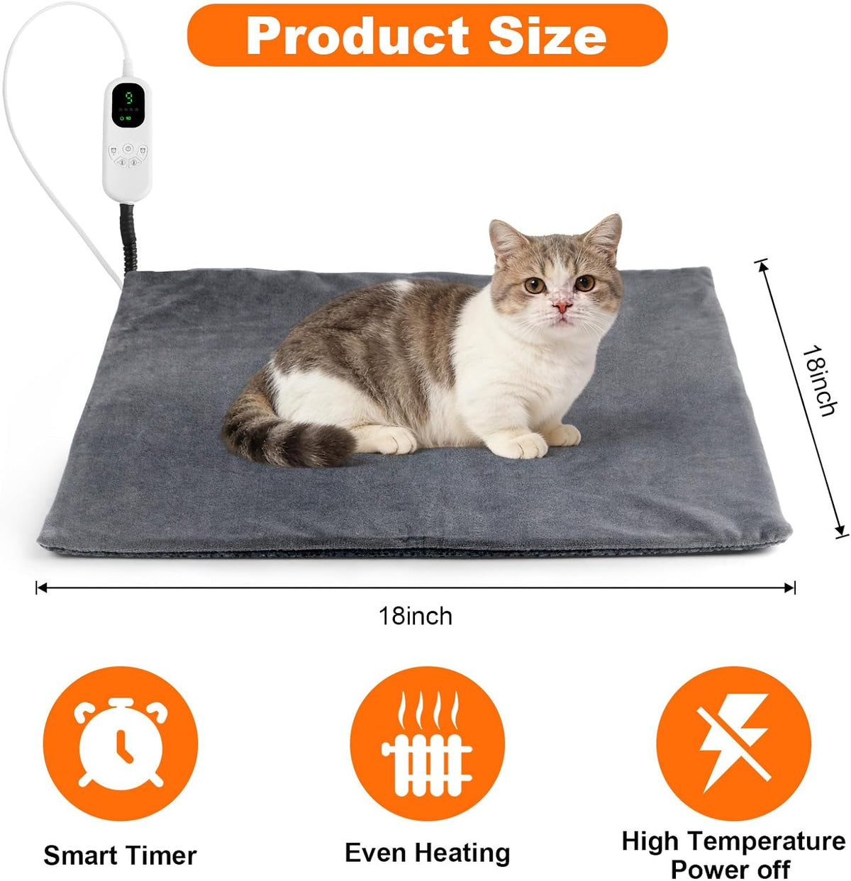 18 x 18 Inch Cat Heating Pad with 9 Temperature Settings