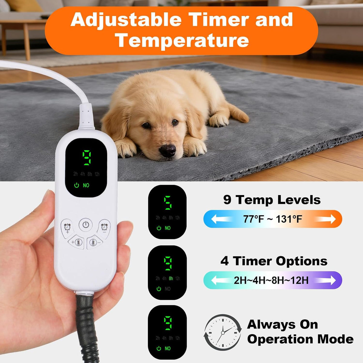 18 x 18 Inch Cat Heating Pad with 9 Temperature Settings