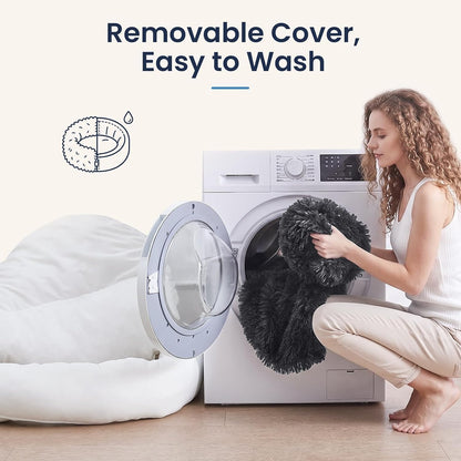 Calming Washable Dog Beds Large Sized Dog, 36Inch Donut Large Dog Bed with Removable Cover, Anti-Slip Round Fluffy Faux Fur Bed, Fits up to 80 lbs Pets, Dark Grey