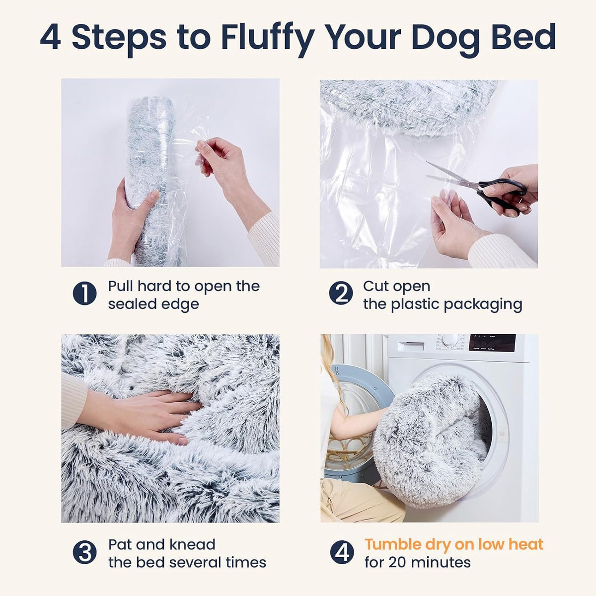 Calming Washable Dog Beds Large Sized Dog, 36Inch Donut Large Dog Bed with Removable Cover, Anti-Slip Round Fluffy Faux Fur Bed, Fits up to 80 lbs Pets, Dark Grey