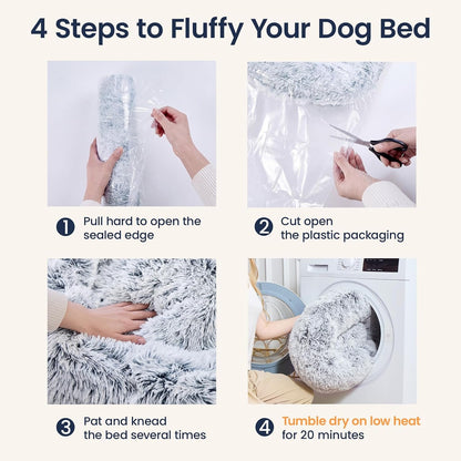 Calming Washable Dog Beds Large Sized Dog, 36Inch Donut Large Dog Bed with Removable Cover, Anti-Slip Round Fluffy Faux Fur Bed, Fits up to 80 lbs Pets, Dark Grey