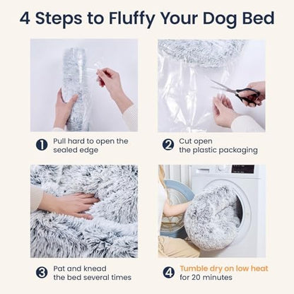 Calming Washable Dog Beds Large Sized Dog, 36Inch Donut Large Dog Bed with Removable Cover, Anti-Slip Round Fluffy Faux Fur Bed, Fits up to 80 lbs Pets, Dark Grey