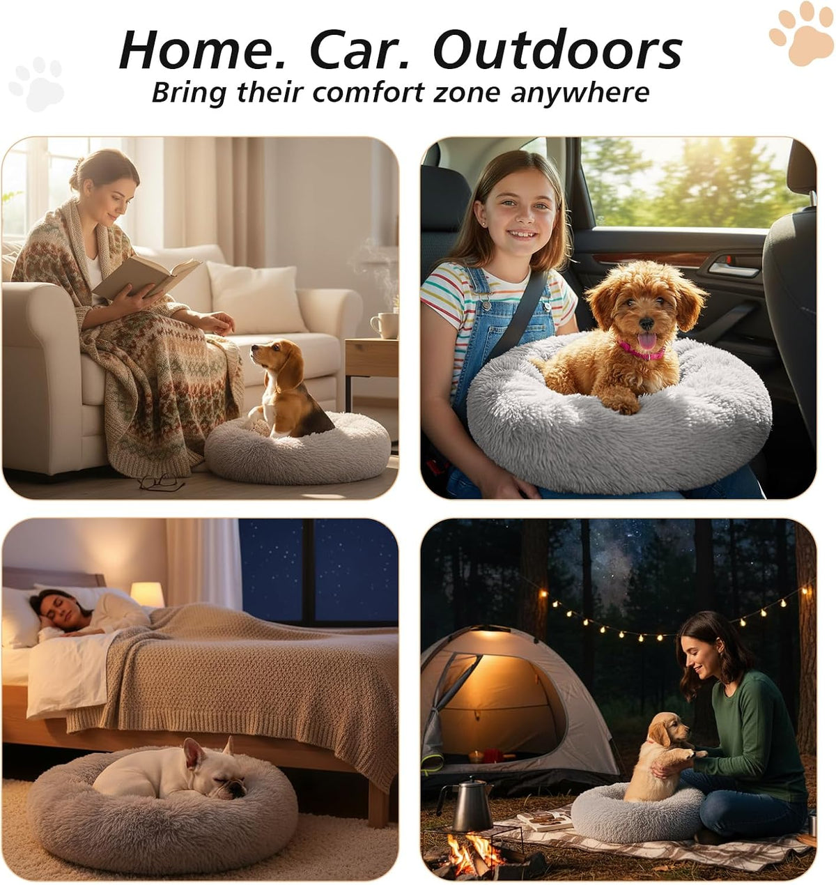 Calming Washable Dog Beds Large Sized Dog, 36Inch Donut Large Dog Bed with Removable Cover, Anti-Slip Round Fluffy Faux Fur Bed, Fits up to 80 lbs Pets, Dark Grey
