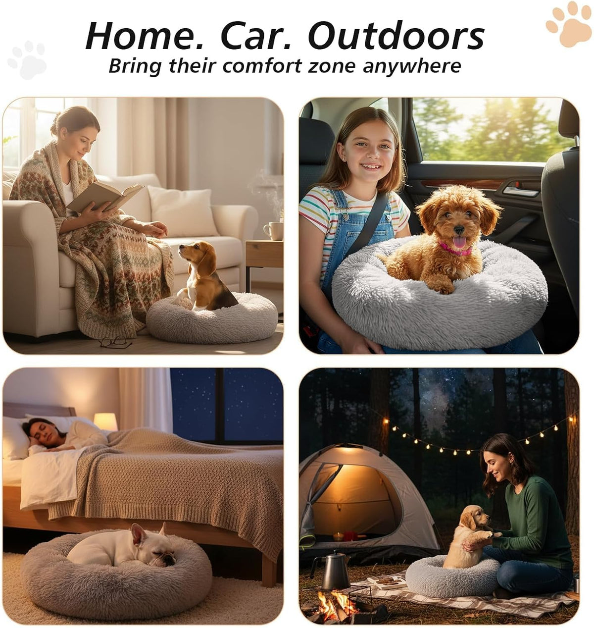 Calming Washable Dog Beds Large Sized Dog, 36Inch Donut Large Dog Bed with Removable Cover, Anti-Slip Round Fluffy Faux Fur Bed, Fits up to 80 lbs Pets, Dark Grey