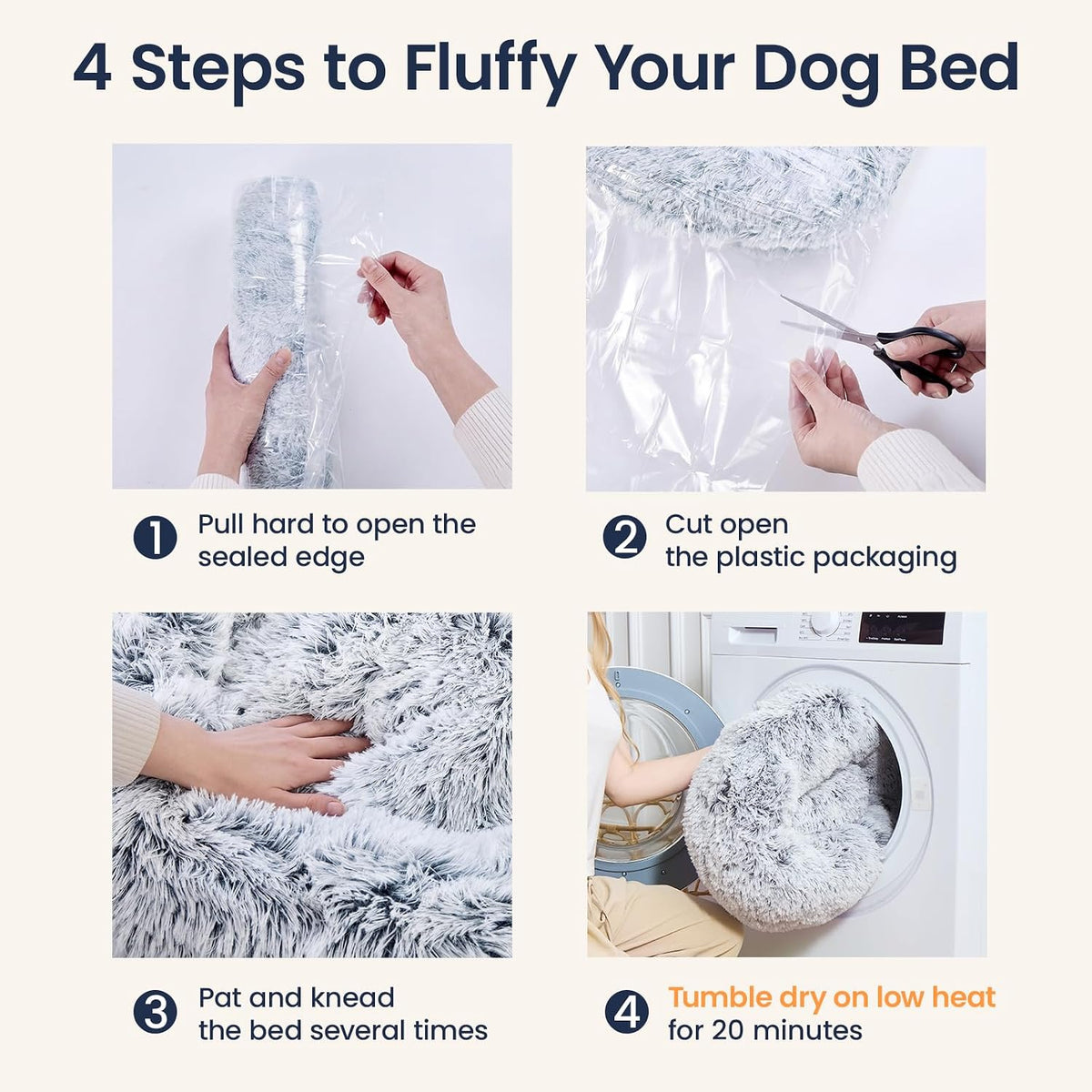Calming Washable Dog Beds Large Sized Dog, 36Inch Donut Large Dog Bed with Removable Cover, Anti-Slip Round Fluffy Faux Fur Bed, Fits up to 80 lbs Pets, Dark Grey