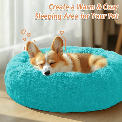 Calming Washable Dog Beds Large Sized Dog, 36Inch Donut Large Dog Bed with Removable Cover, Anti-Slip Round Fluffy Faux Fur Bed, Fits up to 80 lbs Pets, Dark Grey