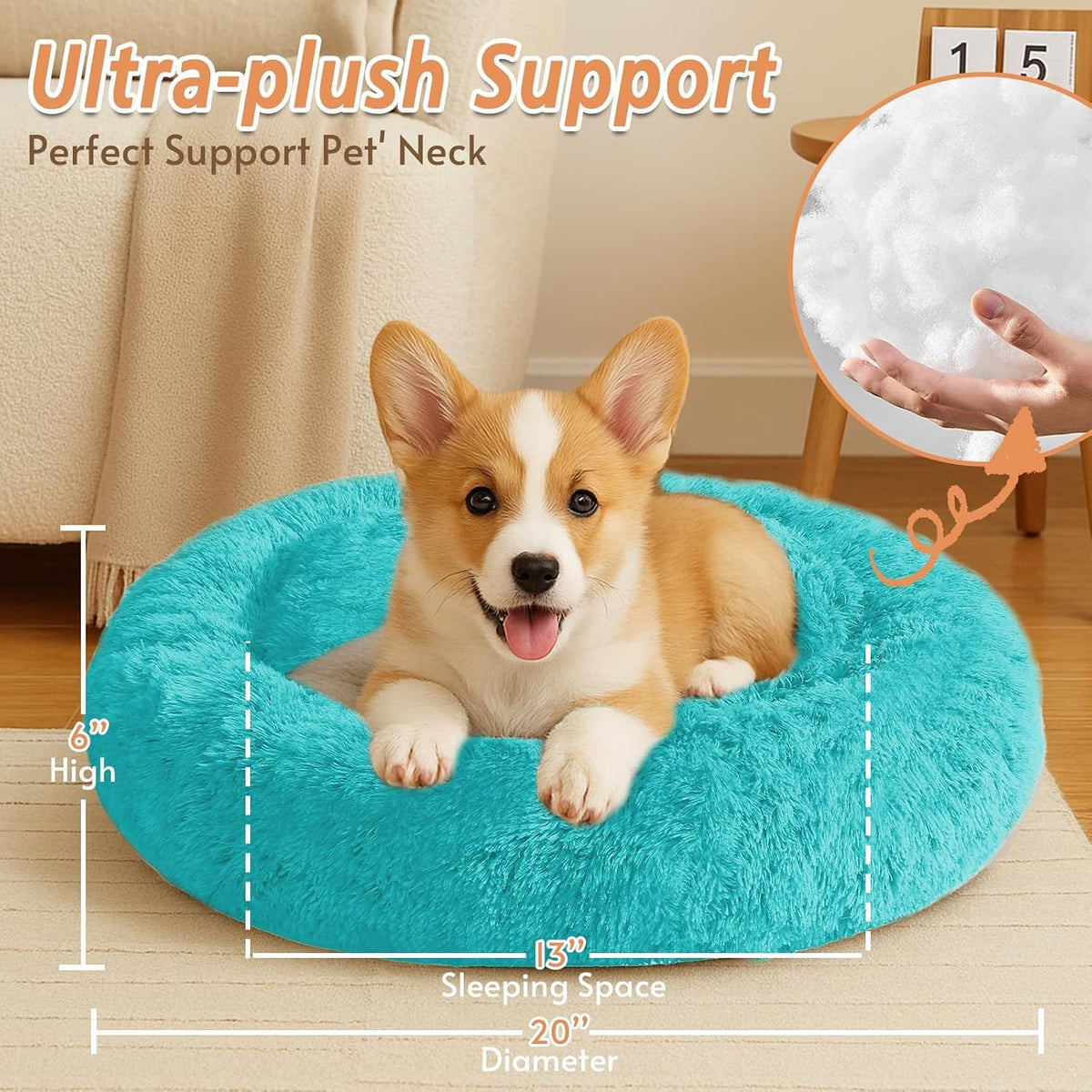 Calming Washable Dog Beds Large Sized Dog, 36Inch Donut Large Dog Bed with Removable Cover, Anti-Slip Round Fluffy Faux Fur Bed, Fits up to 80 lbs Pets, Dark Grey