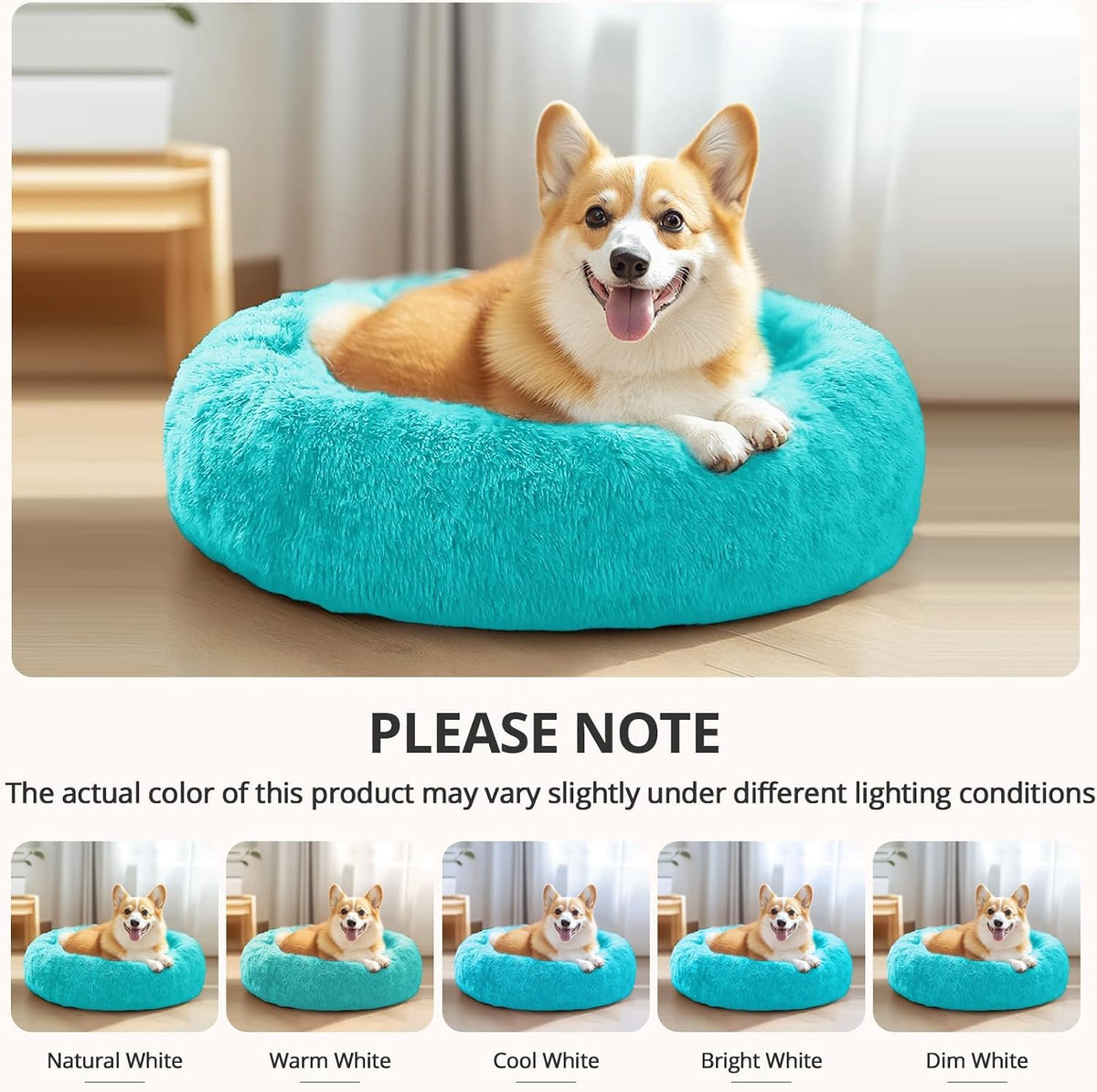 Calming Washable Dog Beds Large Sized Dog, 36Inch Donut Large Dog Bed with Removable Cover, Anti-Slip Round Fluffy Faux Fur Bed, Fits up to 80 lbs Pets, Dark Grey