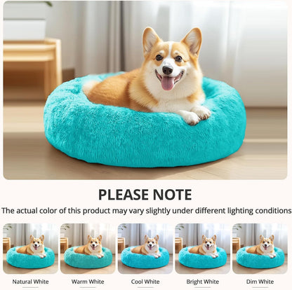 Calming Washable Dog Beds Large Sized Dog, 36Inch Donut Large Dog Bed with Removable Cover, Anti-Slip Round Fluffy Faux Fur Bed, Fits up to 80 lbs Pets, Dark Grey