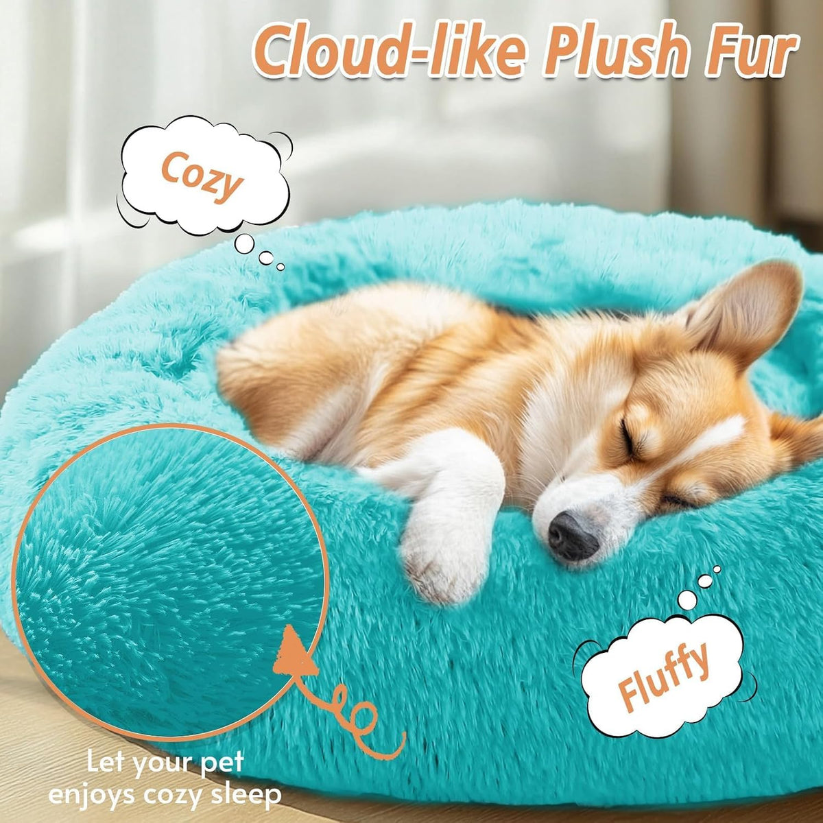 Calming Washable Dog Beds Large Sized Dog, 36Inch Donut Large Dog Bed with Removable Cover, Anti-Slip Round Fluffy Faux Fur Bed, Fits up to 80 lbs Pets, Dark Grey