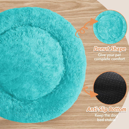 Calming Washable Dog Beds Large Sized Dog, 36Inch Donut Large Dog Bed with Removable Cover, Anti-Slip Round Fluffy Faux Fur Bed, Fits up to 80 lbs Pets, Dark Grey