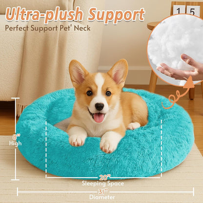 Calming Washable Dog Beds Large Sized Dog, 36Inch Donut Large Dog Bed with Removable Cover, Anti-Slip Round Fluffy Faux Fur Bed, Fits up to 80 lbs Pets, Dark Grey