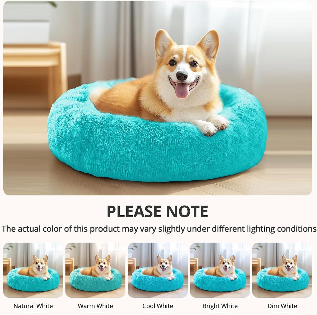 Calming Washable Dog Beds Large Sized Dog, 36Inch Donut Large Dog Bed with Removable Cover, Anti-Slip Round Fluffy Faux Fur Bed, Fits up to 80 lbs Pets, Dark Grey