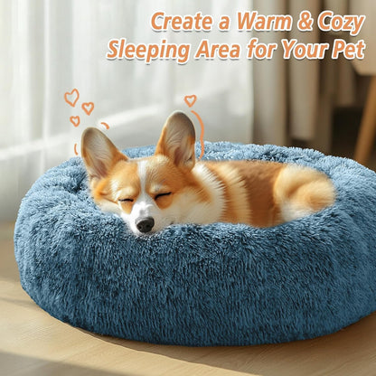 Calming Washable Dog Beds Large Sized Dog, 36Inch Donut Large Dog Bed with Removable Cover, Anti-Slip Round Fluffy Faux Fur Bed, Fits up to 80 lbs Pets, Dark Grey