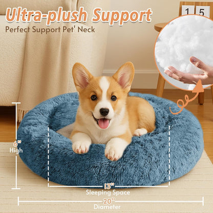 Calming Washable Dog Beds Large Sized Dog, 36Inch Donut Large Dog Bed with Removable Cover, Anti-Slip Round Fluffy Faux Fur Bed, Fits up to 80 lbs Pets, Dark Grey