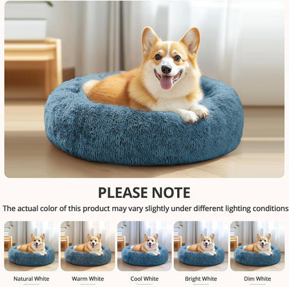 Calming Washable Dog Beds Large Sized Dog, 36Inch Donut Large Dog Bed with Removable Cover, Anti-Slip Round Fluffy Faux Fur Bed, Fits up to 80 lbs Pets, Dark Grey