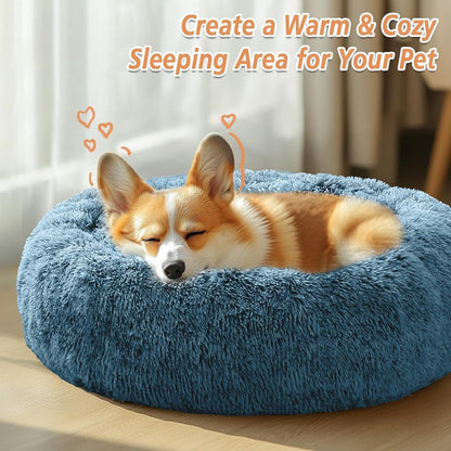Calming Washable Dog Beds Large Sized Dog, 36Inch Donut Large Dog Bed with Removable Cover, Anti-Slip Round Fluffy Faux Fur Bed, Fits up to 80 lbs Pets, Dark Grey