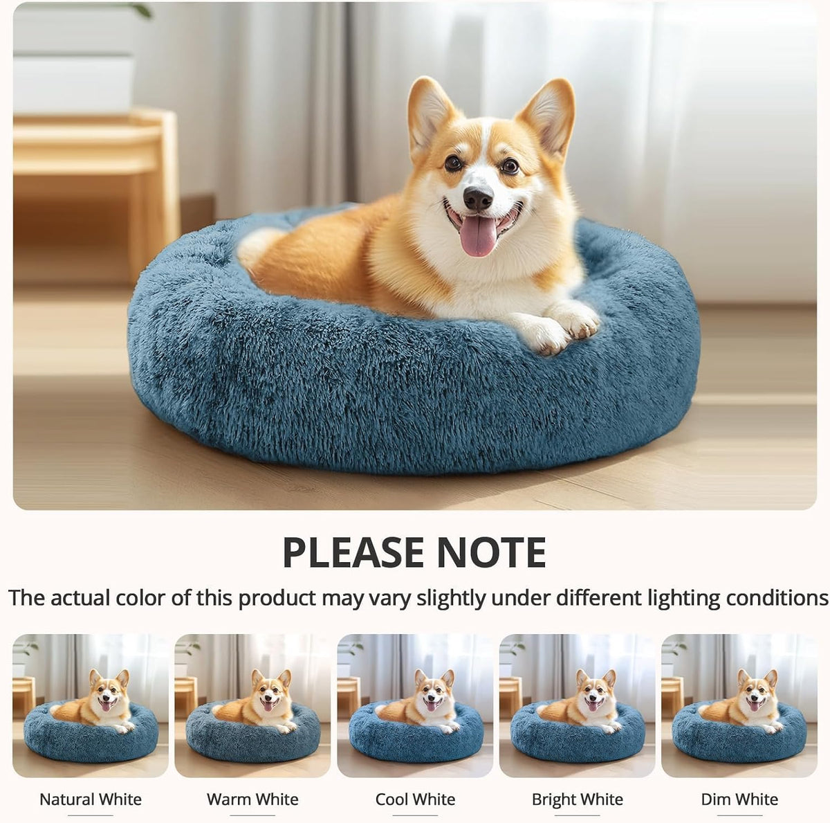 Calming Washable Dog Beds Large Sized Dog, 36Inch Donut Large Dog Bed with Removable Cover, Anti-Slip Round Fluffy Faux Fur Bed, Fits up to 80 lbs Pets, Dark Grey