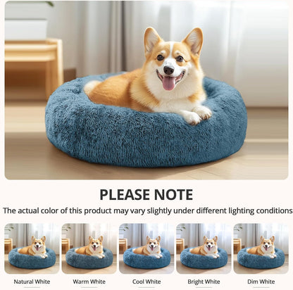 Calming Washable Dog Beds Large Sized Dog, 36Inch Donut Large Dog Bed with Removable Cover, Anti-Slip Round Fluffy Faux Fur Bed, Fits up to 80 lbs Pets, Dark Grey