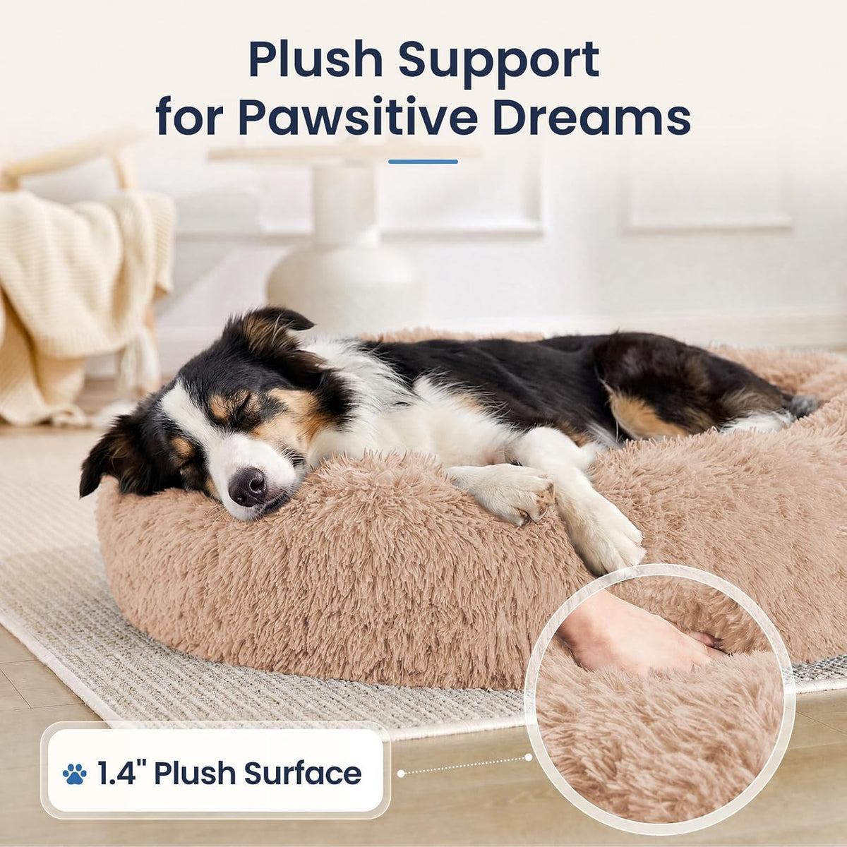 Calming Washable Dog Beds Large Sized Dog, 36Inch Donut Large Dog Bed with Removable Cover, Anti-Slip Round Fluffy Faux Fur Bed, Fits up to 80 lbs Pets, Dark Grey