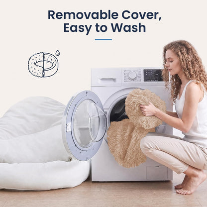 Calming Washable Dog Beds Large Sized Dog, 36Inch Donut Large Dog Bed with Removable Cover, Anti-Slip Round Fluffy Faux Fur Bed, Fits up to 80 lbs Pets, Dark Grey