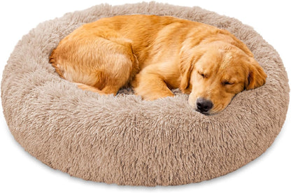 Calming Washable Dog Beds Large Sized Dog, 36Inch Donut Large Dog Bed with Removable Cover, Anti-Slip Round Fluffy Faux Fur Bed, Fits up to 80 lbs Pets, Dark Grey