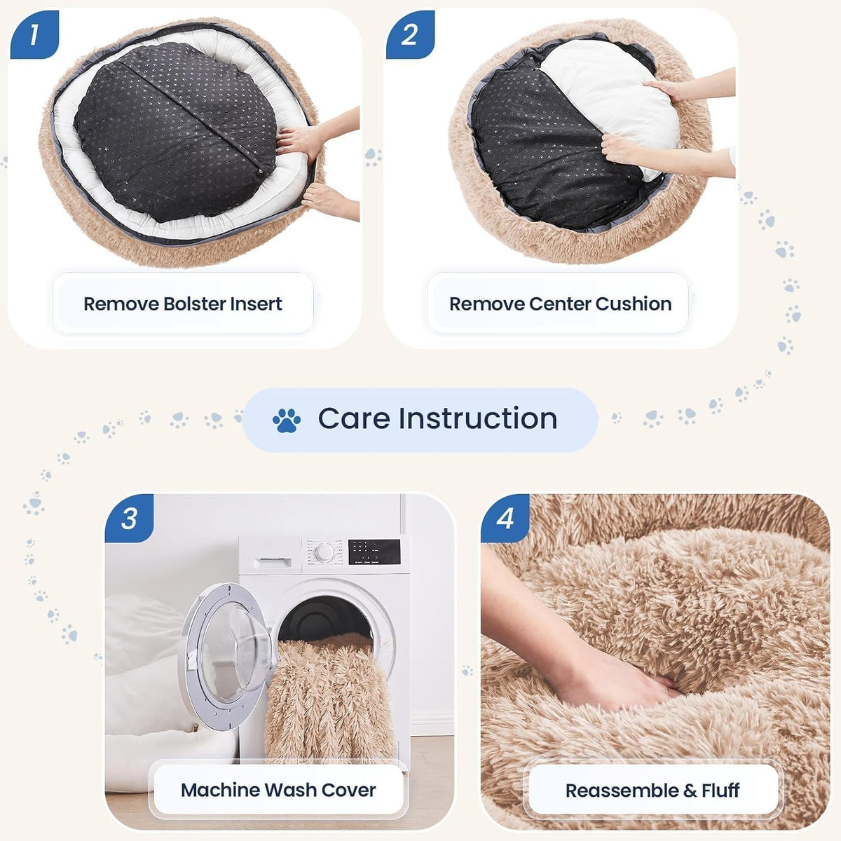 Calming Washable Dog Beds Large Sized Dog, 36Inch Donut Large Dog Bed with Removable Cover, Anti-Slip Round Fluffy Faux Fur Bed, Fits up to 80 lbs Pets, Dark Grey