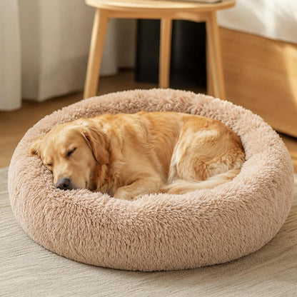 Calming Washable Dog Beds Large Sized Dog, 36Inch Donut Large Dog Bed with Removable Cover, Anti-Slip Round Fluffy Faux Fur Bed, Fits up to 80 lbs Pets, Dark Grey