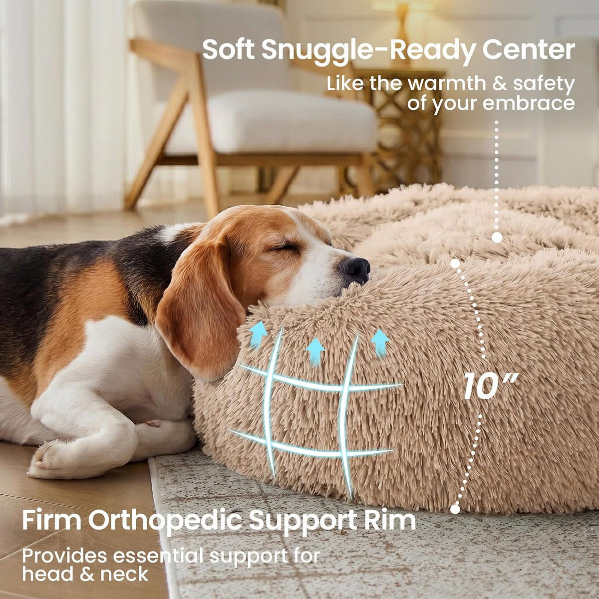 Calming Washable Dog Beds Large Sized Dog, 36Inch Donut Large Dog Bed with Removable Cover, Anti-Slip Round Fluffy Faux Fur Bed, Fits up to 80 lbs Pets, Dark Grey