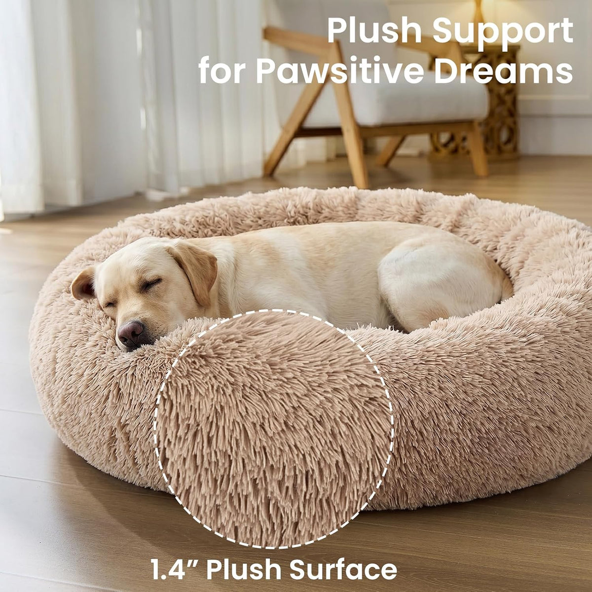 Calming Washable Dog Beds Large Sized Dog, 36Inch Donut Large Dog Bed with Removable Cover, Anti-Slip Round Fluffy Faux Fur Bed, Fits up to 80 lbs Pets, Dark Grey