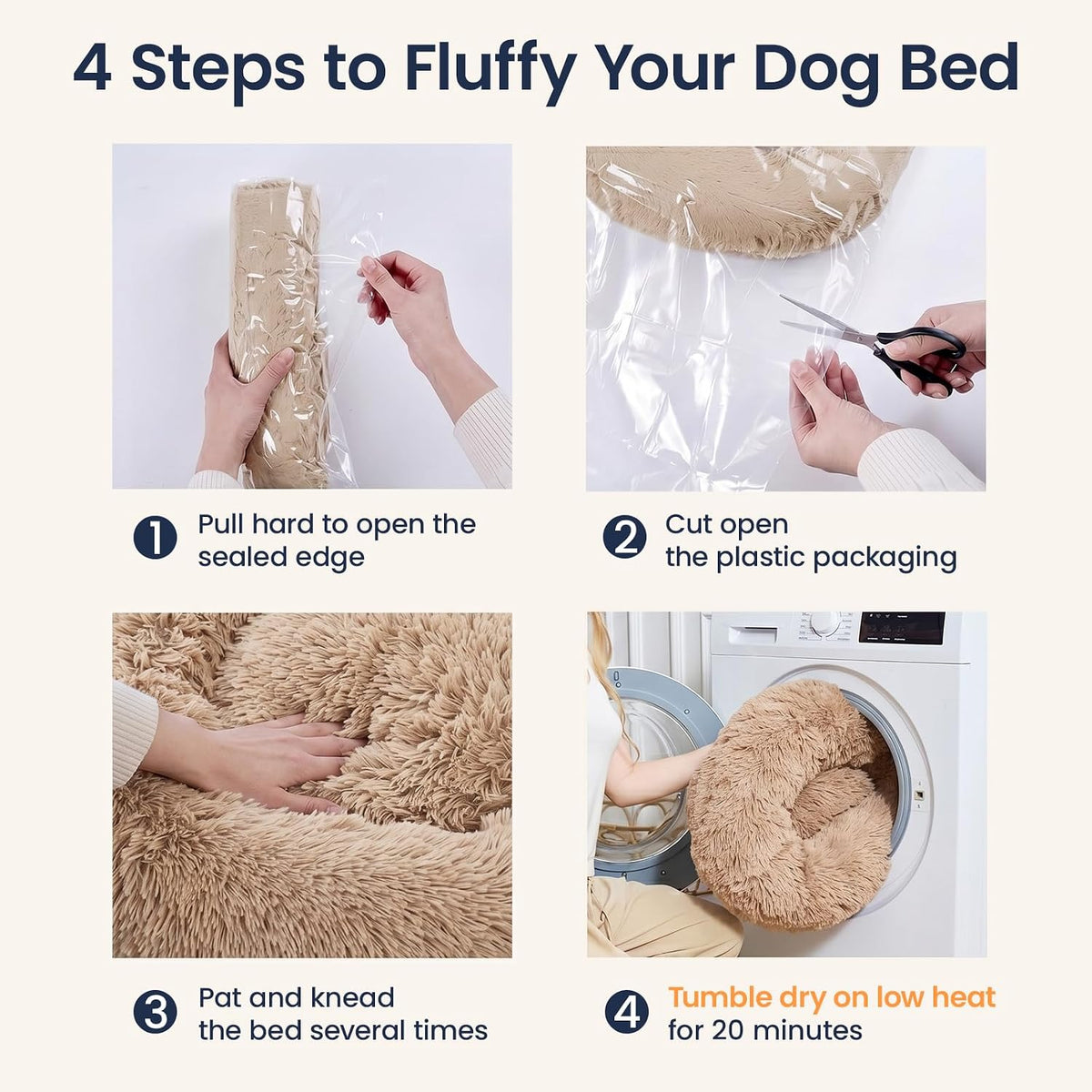 Calming Washable Dog Beds Large Sized Dog, 36Inch Donut Large Dog Bed with Removable Cover, Anti-Slip Round Fluffy Faux Fur Bed, Fits up to 80 lbs Pets, Dark Grey