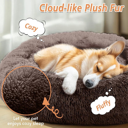 Calming Washable Dog Beds Large Sized Dog, 36Inch Donut Large Dog Bed with Removable Cover, Anti-Slip Round Fluffy Faux Fur Bed, Fits up to 80 lbs Pets, Dark Grey