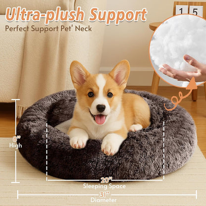 Calming Washable Dog Beds Large Sized Dog, 36Inch Donut Large Dog Bed with Removable Cover, Anti-Slip Round Fluffy Faux Fur Bed, Fits up to 80 lbs Pets, Dark Grey