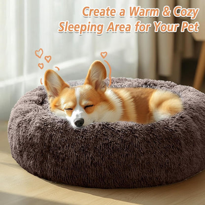 Calming Washable Dog Beds Large Sized Dog, 36Inch Donut Large Dog Bed with Removable Cover, Anti-Slip Round Fluffy Faux Fur Bed, Fits up to 80 lbs Pets, Dark Grey