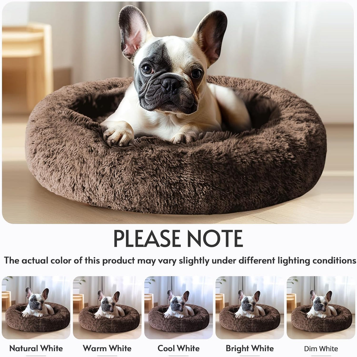 Calming Washable Dog Beds Large Sized Dog, 36Inch Donut Large Dog Bed with Removable Cover, Anti-Slip Round Fluffy Faux Fur Bed, Fits up to 80 lbs Pets, Dark Grey